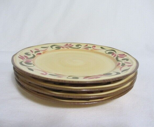 Gibson Design Heritage Park Green Red Scrolls Vine Yellow Lunch Plate  Set of 4 - Picture 1 of 3