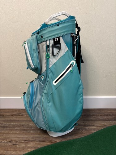 Ladies Sun Mountan Cart Golf Bag 15-Divider, Aqua-Blue, Cooler Pocket Rain Cover - Picture 2 of 13