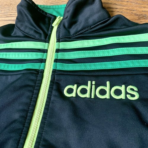 Schöne Jungen Adidas schwarz grün gelb durchgehender Reißverschluss Jacke Tech Sweatshirt 3T EUC süß! - Bild 2 von 5