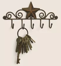 Iron Metal Decorative BARN STAR 5 Wall Mounted KEY HANGER Holder Hook