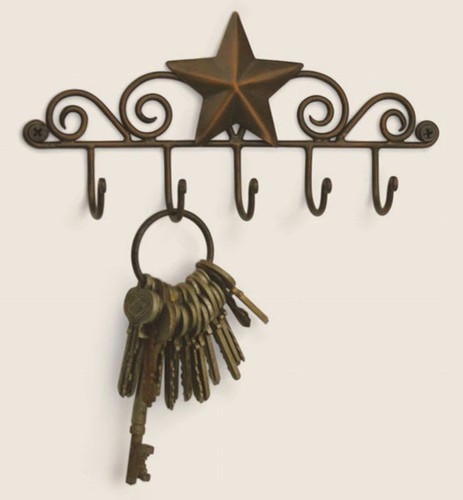 Iron Metal Decorative BARN STAR 5 Wall Mounted KEY HANGER Holder Hook - 第 1/1 張圖片