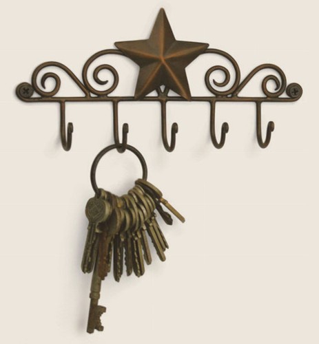 Iron Metal Decorative BARN STAR 5 Wall Mounted KEY HANGER Holder Hook - Picture 1 of 1