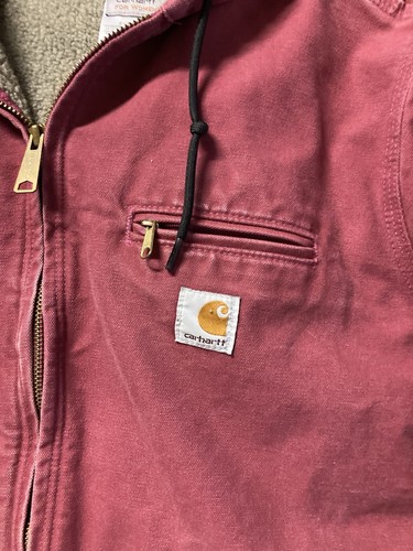 Vintage Damen Carhartt WJ141 RBY Raspberry Sherpa gefütterte Kapuzenjacke Large - Bild 2 von 7