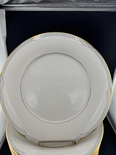 Noritake Golden Cove #7719 Gold Trim Geometric Design (11) Dinner Plates 10 1/2" - Picture 2 of 15