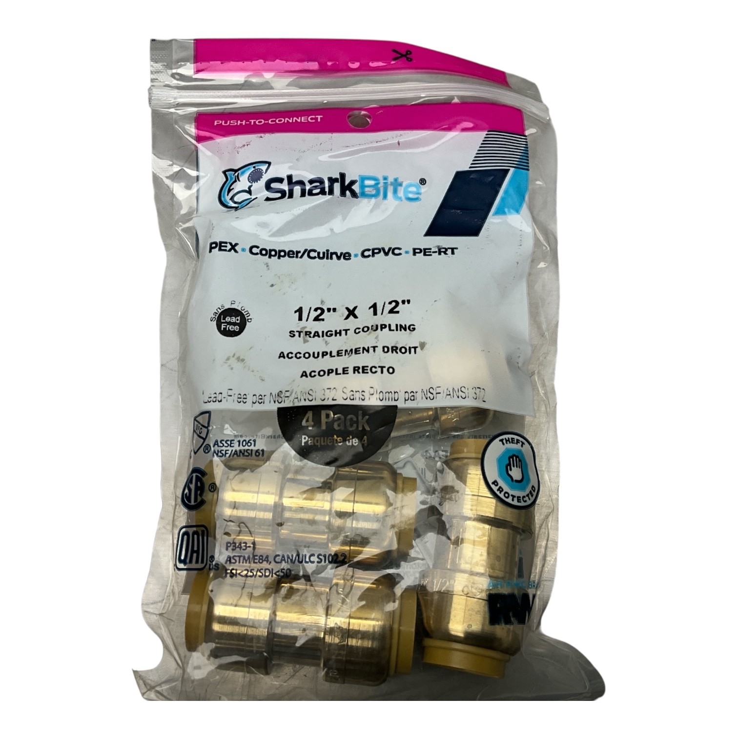 SharkBite U008LFA4 1/2" Push-to-Connect Brass Straight Coupling 4 Pack New