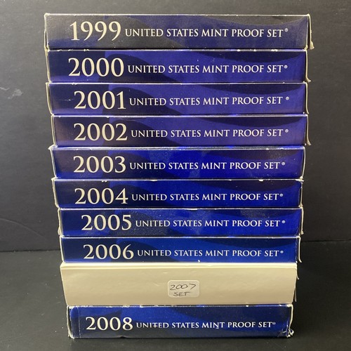 1999-2008 US Mint Proof Sets OGP Box & COA Lot 109 Coins (10 Annual Sets) - 第 1/11 張圖片