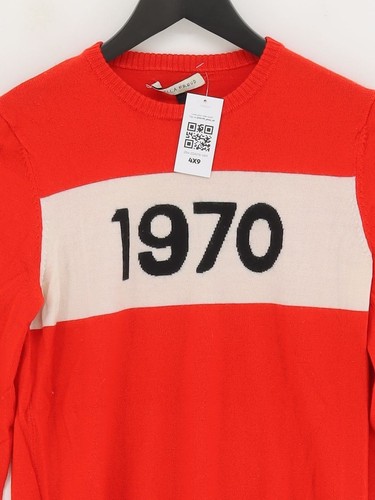 Bella Freud Women's Jumper S Red Graphic 100% Wool Round Neck Pullover - Picture 3 of 7