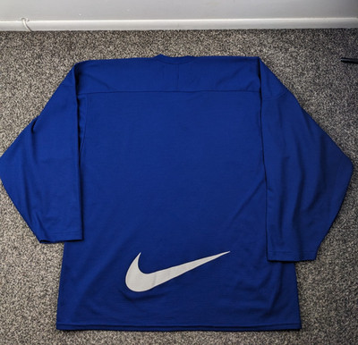 Vintage 90s Nike Hockey Jersey Center Swoosh Practice Blank Blue Mens Large