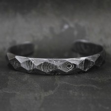 Damascus Bangle Diamond Cut Hand Forged Steel Cuff Bracelet Viking Modern Jewelr
