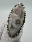 Vintage LARGE  1.5” Sterling Silver Ocean Jasper Long Ring