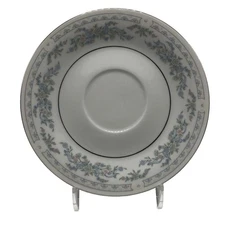 Somerset by NL Excel 6" Saucer Blue Flower Ribbon Band Platinum Trim