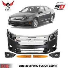 Front Bumper Cover Primed & Headlight Assembly Kit For 2010-2012 Ford Fusion