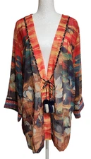 John Mark Sheer Kimono Cardigan Size Large Tassle Tie