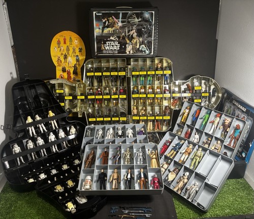 Lot of 80 Vintage Kenner 1970-80's Star Wars Figures+Weapons & 5 Cases! No Repro