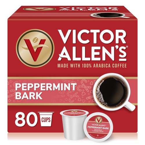 Victor Allen's Coffee Peppermint Bark Flavored, Medium Roast, 80 Count, Single