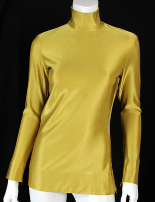 JIL SANDER Golden Chartreuse Yellow Satin Jersey Long Sleeve Turtleneck Top 38