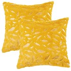 Throw Pillows Covers 18 x 18,Set of 2 Yellow Fur with Gold Leaves Soft Throw