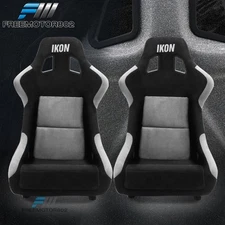 Universal Adjust Bucket Racing Seats Silver Glitter & Black Suede W/Slider 2PCS