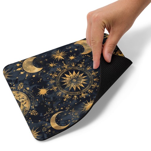 Alfombrilla de ratón Luna celeste dorada azul luna creciente estrellas astrología cielo nocturno - Imagen 5 de 6