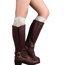 2 Pairs Stretch Lace Boot Cuffs Leg Warmers Socks Topper Cuff for Women, White
