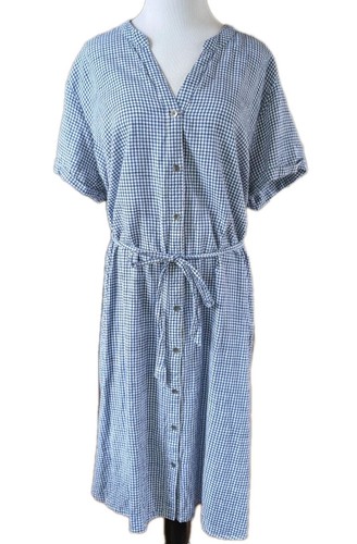 Vestido Antiguo Azul Marino Plus 2X Algodón Guinga Con Botones Cinturón Look Retro Preppy Playa - Imagen 11 de 13