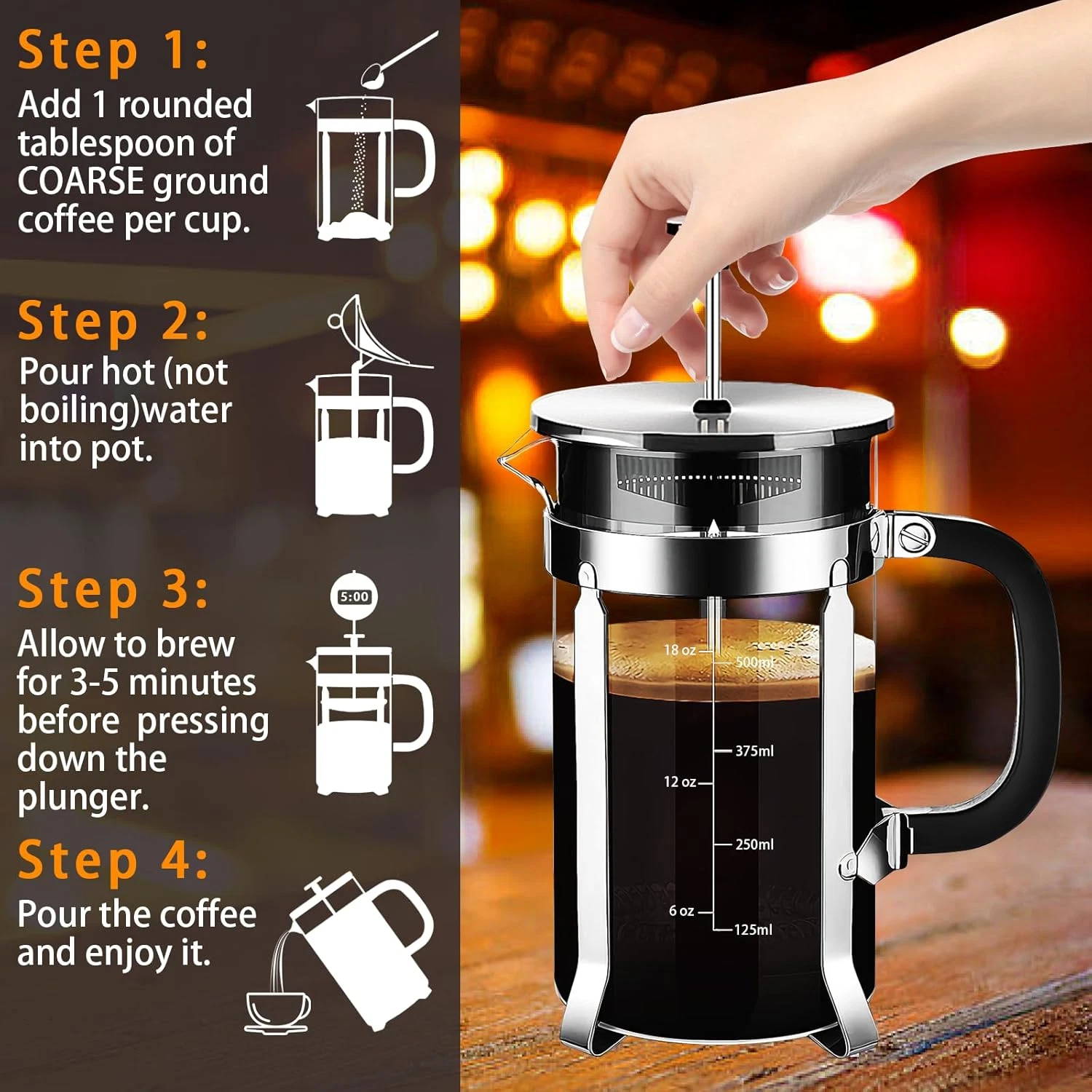 French Press Coffee Maker 304 Stainless Steel Coffee Press,With 4 Filters Sys...
