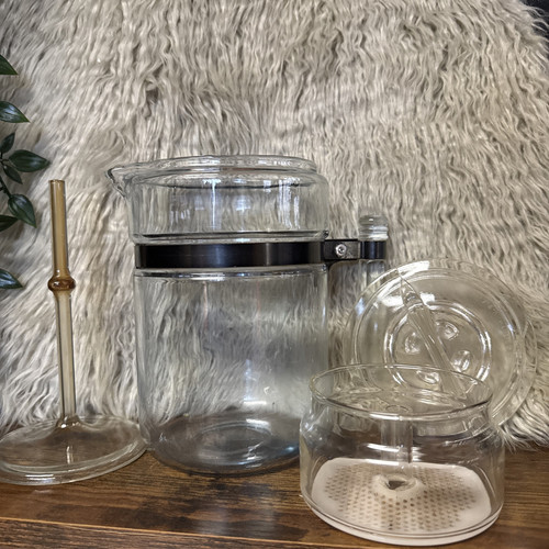 Pyrex Glass Percolator Vintage Coffee Pot & Lid Straight Handle Stainless Band 7 - Bild 1 von 9