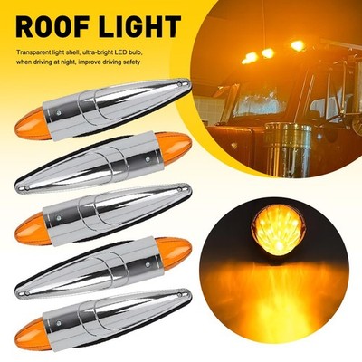 5X LED Torpedo Light Chrome Amber Cab Marker Roof Running Top Lights Assembly EK