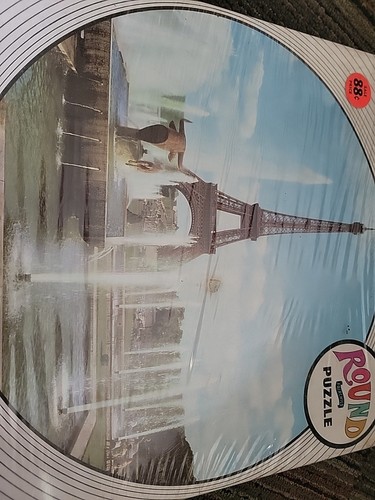 Rare Vintage Round Puzzle Fairchild Eiffel Tower Water Fountains New Nos FRee SH - Picture 2 of 5