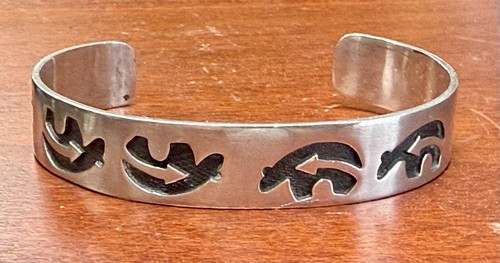 Native American Hopi Heartline Bear Sterling Cuff Bracelet