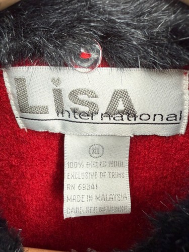 Chaqueta cárdigan roja 100 % lana hervida Lisa International para mujer talla XL vacaciones - Imagen 7 de 10