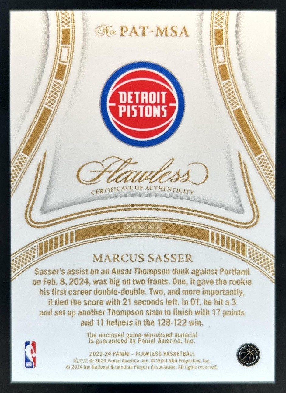 2023-24 Panini Flawless Marcus Sasser Patches Jumpman Platinum RC #1/1 Pistons view 2