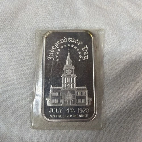 Silver Art Bar 1 oz Vintage 1973 Independence Day July 4th Holiday .999 Fine