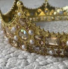 Gilded Golden Gem Encrusted Costume Royal Crown