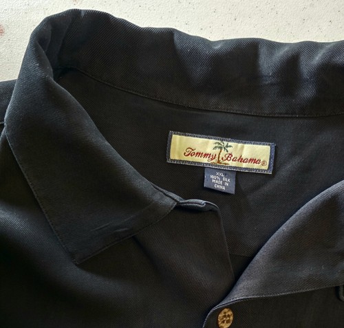 Tommy Bahama shirt 2XL men black 100 % silk embroidered button up short sleeve - Picture 4 of 7