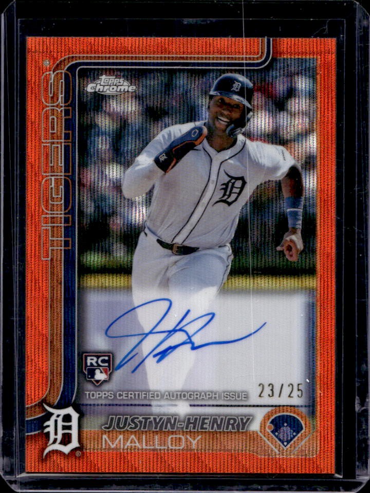 2025 Topps Chrome Justyn-Henry Malloy Rookie Auto Orange Wave Refractor #23/25