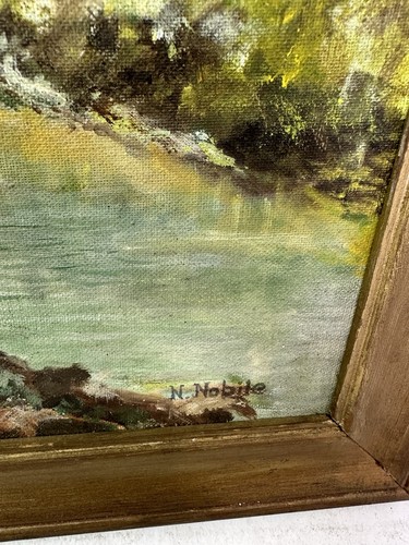 Oil Painting Landscape by N. Noble – River Scene with Autumn Trees 21x14.5” - Picture 5 of 8