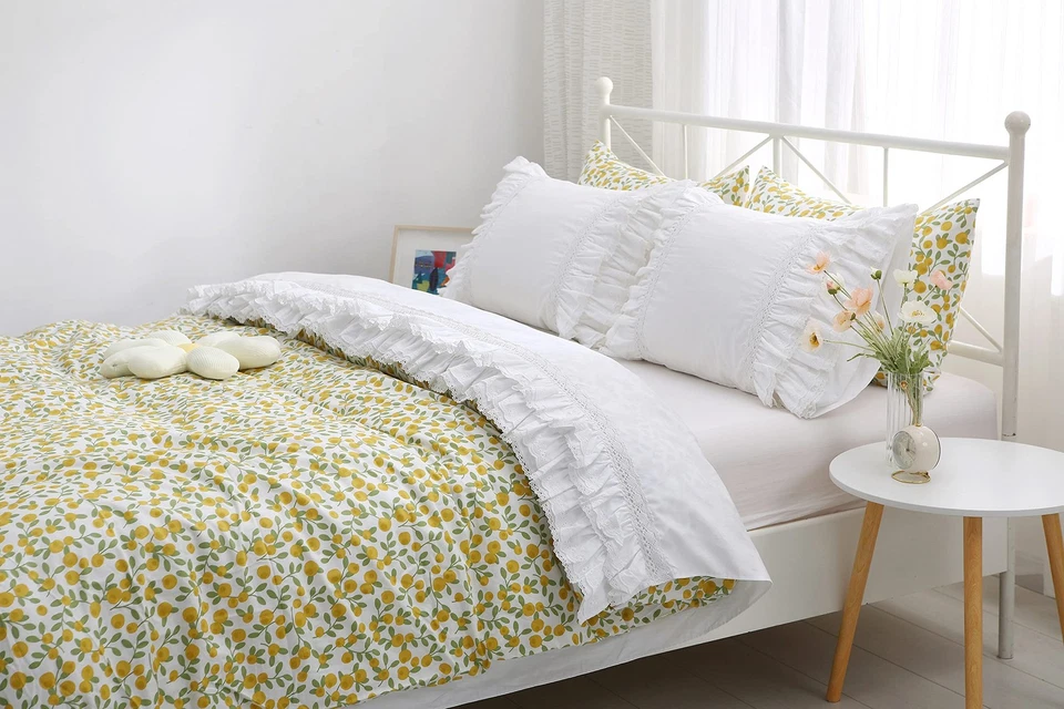 Elegante sábana plana de encaje blanca de lujo con volantes sábana King o C... Foto 4 de 4