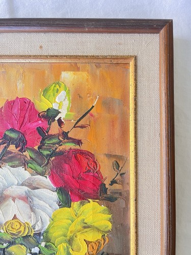 Vintage Ölgemälde Stillleben Vase Blumen Floral Art mattiert & gerahmt - Bild 4 von 24