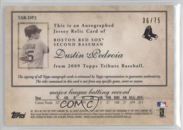2009 Topps Tribute Auto Relics Blue /75 Dustin Pedroia #TAR-DP2 Auto ...