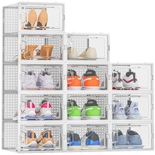 Shoe Storage, 12 Pack Shoe Organizer for Closet, Shoe Boxes Clear L White