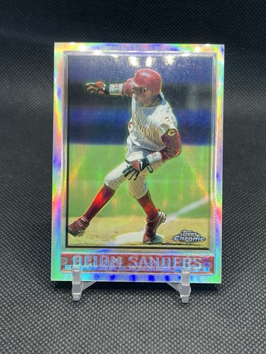1998 Topps Refractor Deion Sanders #10 Cincinnati Reds Baseball Card Rare!