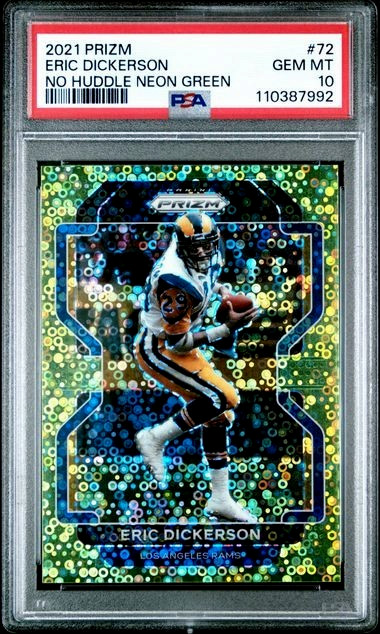 2021 Panini Prizm No Huddle Neon Green Eric Dickerson 3/5 PSA 10 HOF
