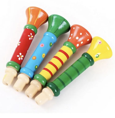 Set mit 4 Trompeten, Pfeifen, Tröten aus Holz - 7940 - Bild 2 von 4