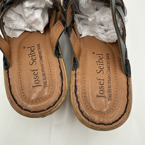 Josef Seibel Sandals Shoes Womens platform wedge Black Leather cork screw 6 - Picture 3 of 5
