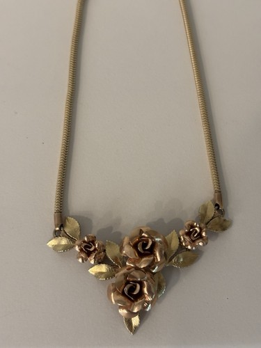 Vintage Krementz Goldfill Roses Choker Necklace 15 Inch Length 15.1g Rose Floral