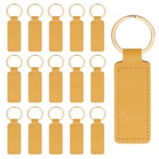 16pcs Leather Keychain,72mm Sublimation Keychain Blanks,Rectangular,Yellow
