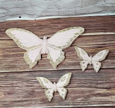 Vintage 1960s Kitch  Pink & Gold Butterfly Trio Wall Art Large One 17" Two  7"