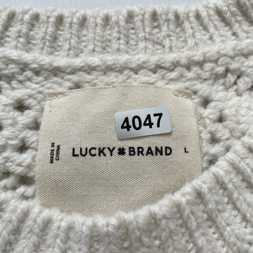 Lucky Brand Sweater Women's L Ivory Open Stitch Pullover Whisper White Boxy NWOT - Picture 6 of 8