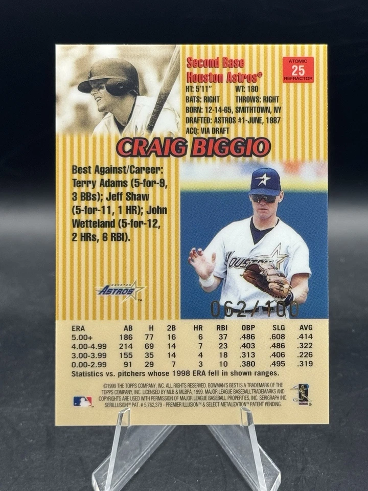 Craig Biggio 1999 Bowman's Best #25 refractor atómico/100 Foto 2 de 2